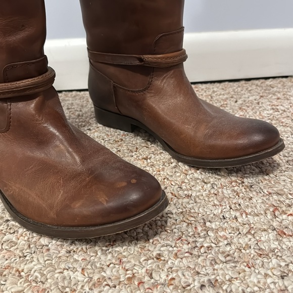 FRYE MELISSA BELTED TALL BOOTS SHOE LEATHER RIDING EQUESTRIAN LIGHT COGNAC 8.5 - Picture 2 of 5